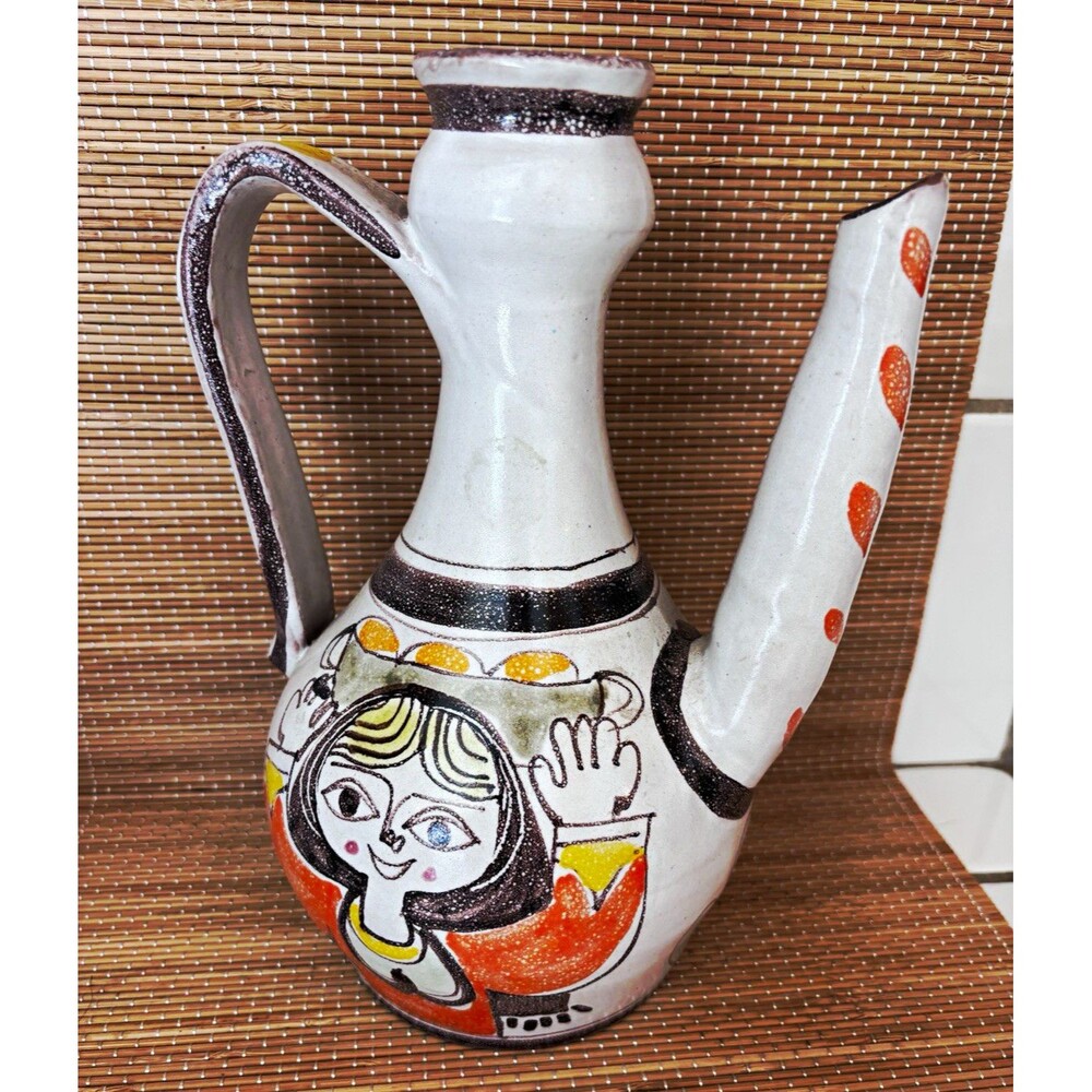 Vtg Giovanni DeSimone Ceramic Pitcher Jug Hand Painted Italy MCM Picasso Style